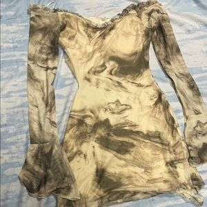 Edge Long Sleeve Dress in Cream and Brown Swirl